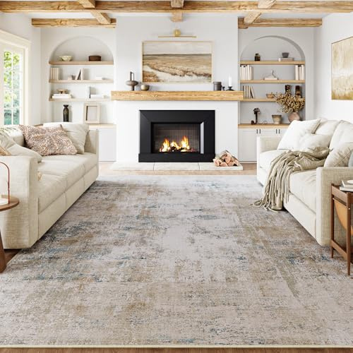 HUGEAR Tappeto Salotto Moderno Beige Blu Tappeti 180x270cm Lavabile in Lavatrice Antiscivolo Astratto Naturale Grande Carpet Cameretta Scendiletto Camera da Letto Ufficio Pelo Corto