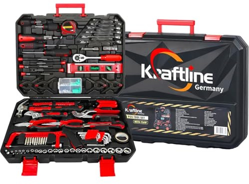Werkzeugkoffer gefüllt 156-tlg, Werkzeug-Set Komplett bestückt für Heimwerker & Kfz, Werkzeugkasten Toolbox, Universal Werkzeuge Edelstahl Werkzeug-Sets für Werkstatt & Zuhause in Schwarz