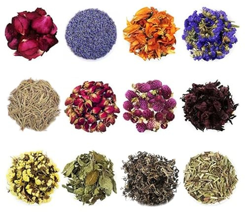 Qaestuan 12 Pezzi Fiori Secchi, Fiori Secchi Naturali, Fioris Essiccati Piccoli e Delicati, Fioris Pressati Secchis Varie Miscele, per Bombe da Bagno Produzione di Candele Profumate