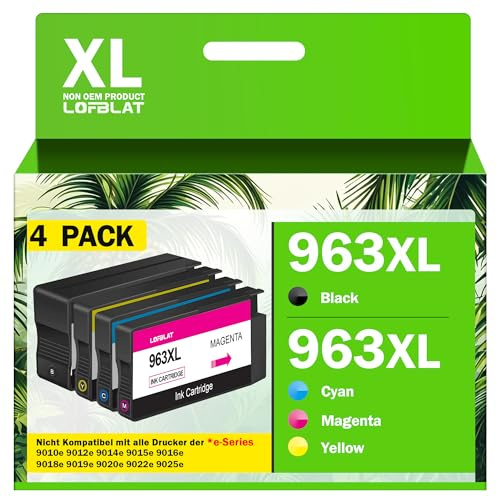 LOFBLAT 963XL Multipack Officejet Pro 9010 Patronen Kompatibel mit HP 963 Druckerpatronen XL mit HP Officejet Pro 9020 9012 9022 9015 9016 9018 9019 Drucker, Schwarz/Cyan/Magenta/Gelb