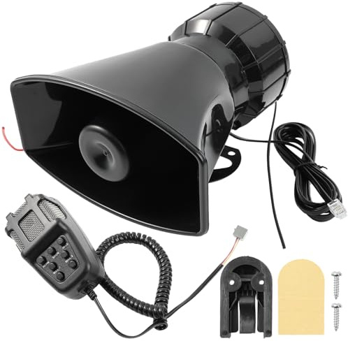 AUTOXBERT 7 Tone Sound Loud Car Siren Horn 12V Siren Alarm with Mic Emergency Sound Amplifier Electronic Warning PA System 100W Auto Part for Cars Vans Trucks Motorcycles Ship