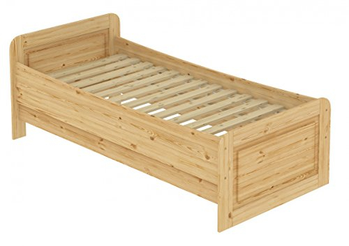 Seniorenbett extra hoch 100x220 Einzelbett mit Rollrost Holzbett Massivholz Kiefer 60.42-10-220