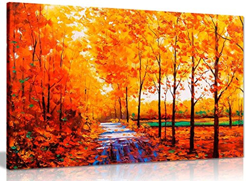 Autumn Trees Orange Canvas Wall Art Picture Print (30x20in)