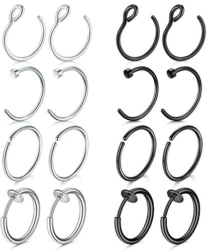 Mayhoop 16 Pezzi Finti Piercing Naso Piercing Naso Acciaio Inossidabile Piercing Labbro Finto Piercing Labbro Clip per Naso Labbro Donne Uomini