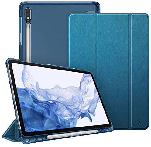 Fintie Hülle für Samsung Galaxy Tab S8 11 Zoll 2022 / Tab S7 11 Zoll 2020 - Silm Schutzhülle mit Transparenter Rückseite Abdeckung Cover Auto Schlaf/Wach Funktion, Pfauenblau
