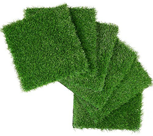 XLX TURF Green Artificial Grass Square Mats, 6 Pack 12x12 Fake Grass Tiles Placemats Table Centerpiece Decor Spring Easter Party, Patio, Pets Turf Patch DIY Crafts