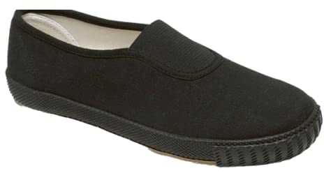 Kids Adult Boys Girls Black Slip On Pumps Plimsolls Game Gym Sport Unisex Shoes (UK Kid Size 4, Black Slip On)