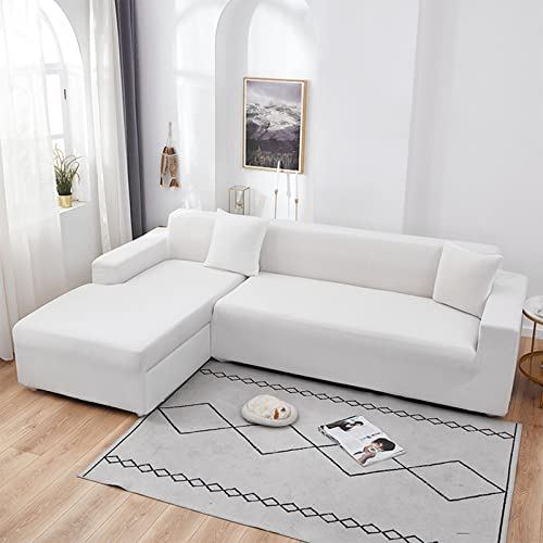 NDPOS L-fürm Sofahusse Schnitt Sofahusse Jacquard Für Haustiere Kinder Sofa Überwürfe rutschfest Strecke Ecke Luxus Verdicken Schnitt Sofabezug-Weiß 4+4 sitzer