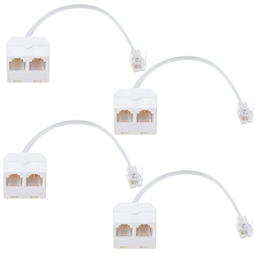 HPWFHPLF Two Way Telephone Splitters, 4 Pack RJ11 6P4C Male to Female Converter Cable, Telephone Wall Adaptor for Landline (4, White)