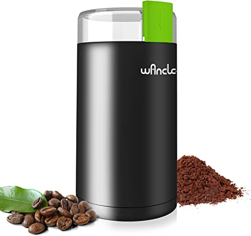 Macina Caffè, Wancle Macina Caffe elettrico, Macinatore di spezie silenzioso, mulino da caffè one touch, utilizzato per fagioli, spezie, ecc., con spazzola pulita (Nero+Verde)
