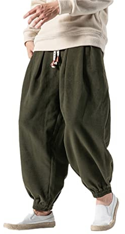Alloaone Pantaloni Sportivi da Uomo Harem con Cavallo e Parkour Pantaloni Affusolati da Allenamento Jogger in Cotone Army Green XXL