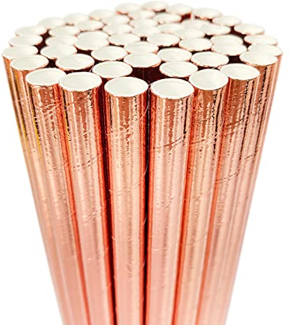 Strohhalme groß, Papier Strohhalm 9mm Breit Einweg Trinkhalme für Smoothies/Milchshakes/Dicke Shakes/Slushies/Gefrorene Getränke, Geburtstag Dusche Hochzeit Party Zubehör Dekorieren, 66 Roségold
