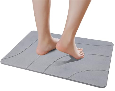 E-RFSEY Diatomite Stone Bath Mat, Super Quick Drying Diatomite Bath Mat Made of Natural Stone, Very Absorbent (60 x 40 cm) (Grey-3)