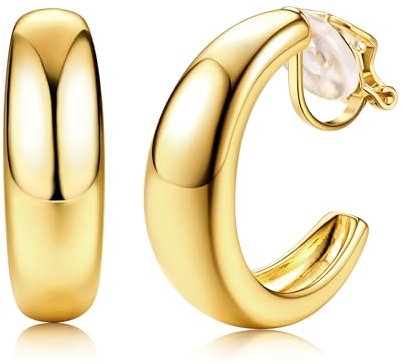 NATOSU Goldene Ohrclips, 14 Karat echt vergoldet, klobige Creolen-Ohrclips, trendige, gedrehte geometrische Creolen-Clips für Frauen, hypoallergen, nicht durchbohrte Ohrringe