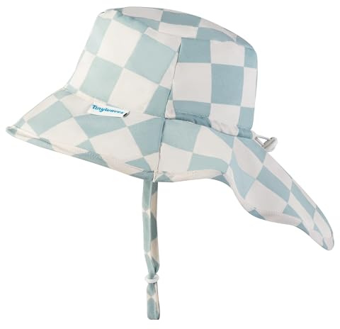Tiny Twinkle Sun Protection Baby Flap Hat with UPF 50+ Sun Protection for Baby and Toddler Boys and Girls(Sage Checkers,0-6 Months)