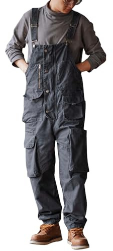 MADEPANTS Sloppy Canvas Overalls with Oversized Pockets Men's Durable Dungarees for Work
