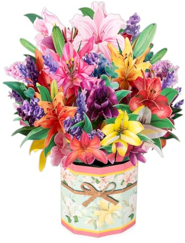 DLYMXGC Lily pop up-kort, pappersblomma bukett gratulationskort med tomt anteckningskort och kuvert, perfekt present för att fira kärlek, födelsedag, årsdag, speciella ögonblick, alla hjärtans dag