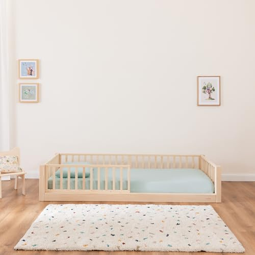 nabè Letto Evolutivo 80x190 cm | Materasso Incluso | Set 5 Sponde protettive - Letto Montessori a terra in Legno Massello Naturale PEFC - Cresce con il Bambino