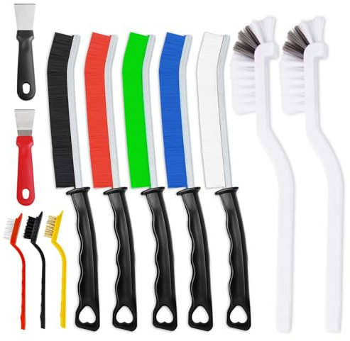 fansto Cepillo de limpieza para grietas, suministros de herramientas de limpieza de grietas de cerdas duras finas para lugares estrechos, juego de limpieza de 12 piezas de uso doméstico pequeño para