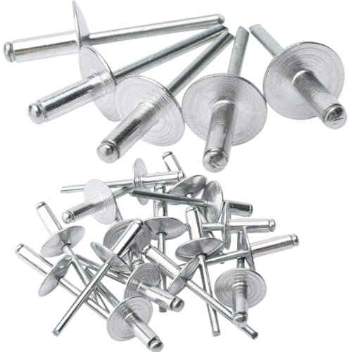 LAZIRO Large Flange Pop Rivets 3/16 Aluminum Body Steel Mandrel Large Dome Head 6-8 Gap .Large Self-Plugging Open End Decorating Fastener Nails Pop Rivets (Silver) (3/16X3/4)