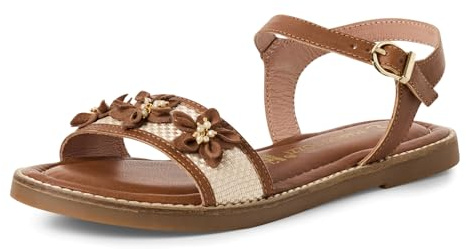 MARCO TOZZI sandalo da donna con morbido plantare Feel Me in pelle confortevole, marrone (COGNAC COMB), 41 EU
