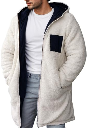 Generisch Veste polaire pour homme - Veste à capuche en peluche - Blocage des couleurs - Thermique - Manteau réversible - Élégant et confortable - Fermeture éclair - Baggy - Respirant - Individualité