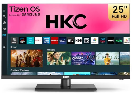 HKC 25 inch Full HD/FHD 1080P Smart TV, Tizen OS Central Stand Design Television with Netflix Disney+ Gaming Hub Dolby Audio, Made in the UK