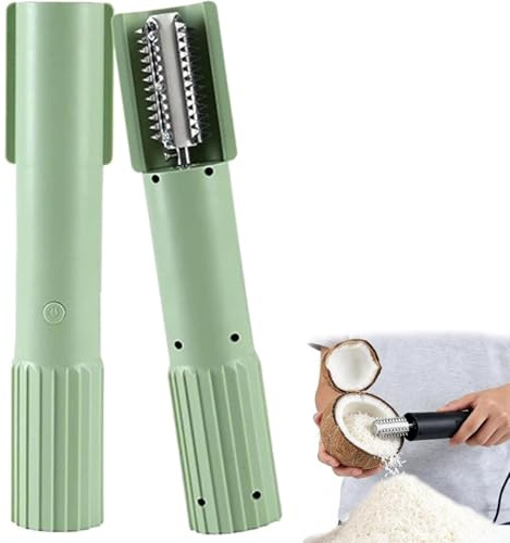 Grattugia elettrica per cocco, trituratore pelapatate portatile portatile per raschietto per cocco, grattugia da cucina rotante automatica antispruzzo, rullo elettrico manuale per frantoio (green)