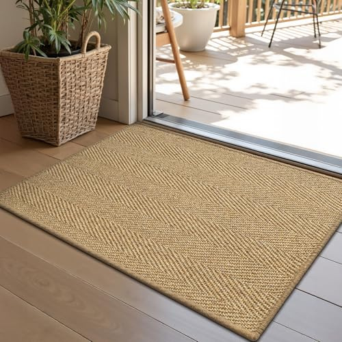 LUMI Indoor Door Mat 60 x 90 cm, Non-Slip Handwoven Sisal Mat, Herringbone | Natural Sisal Front Door Mats, Floor Mats Indoor, Reinforced Edges Resist Fraying, 5 mm Low-Profile Doormat, Dirt-Trapping