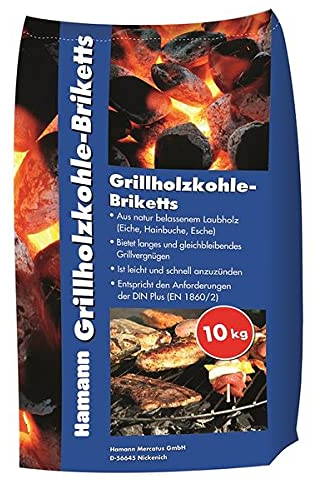 Hamann Grillholzkohle-Briketts 10 kg 10 kg Grillkohle aus Laubholz Holzkohle Kohle Grill