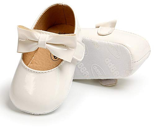RVROVIC Baby Girls Ballerina Mary Jane Flats Toddler Girl Princess Dress Shoes Soft Infant Crib Shoes(6-12 Months Infant,2-White)