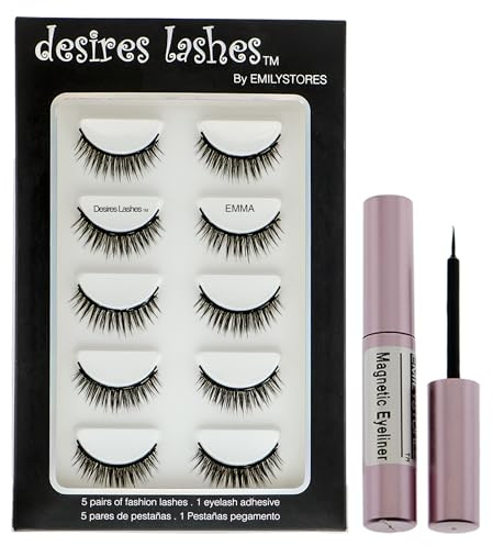 Magnetic Eyelashes 3D Natural Magnet Faux Lashes Multipack 5Pairs, Emma (01Emma)