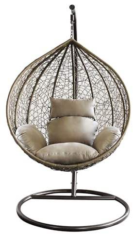 MilaniHome.it - Sedia Sospesa Poltrona A Dondolo Intrecciato In Rattan Per Casa E Giardino Con Cuscino