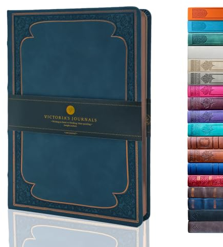 VICTORIA'S JOURNALS Leatherette Vintage Journal Hard Cover Lined Notebook Old Looking Travel Diary Dark Blue, 5.7'' x 8.1''