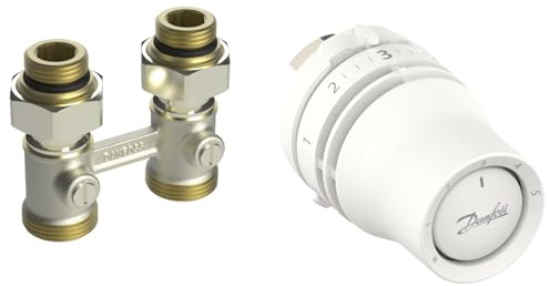 Danfoss Kombi-Set 015G5132 - Redia Heizkörperthermostat + Ventil in gerader Ausführung, für Heizkörper mit Bodenanschluss und Ventileinsatz M30