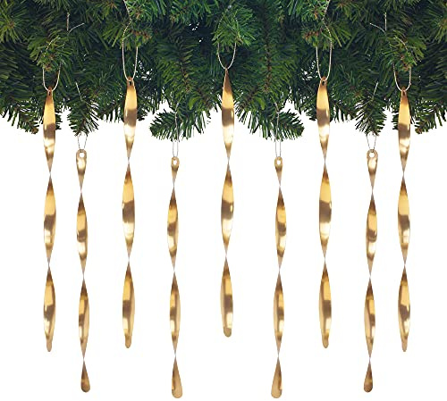 AMS Christmas Tree Ornaments 24PCS Aluminum Twisted Icicles Ornament Set for Christmas Tree New Year Party Decorations Supplies(Shiny 9.8,Champagne)