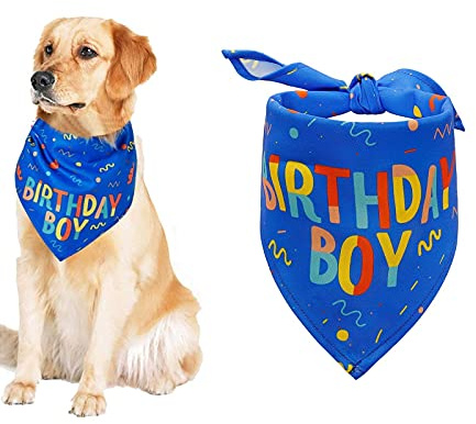 Triangle Dog Bandana - Boy Dog Birthday Scarf, Blue - Sizes: Small, Medium, Large