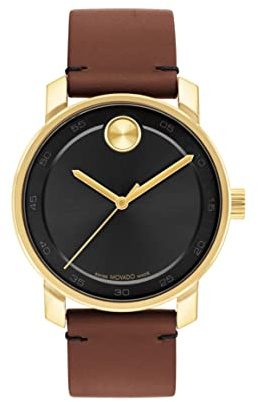 Movado Bold Access Men's Stainless Steel Swiss Quartz Watch with 21 mm Cognac Leather Strap (Model: 3600915)