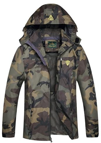GIISAM Mens Windproof Jacket Waterproof Lightweight Mountain Sport Jacket for Men Hooded Windbreaker Raincoat(Green Camo,L)