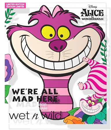 Wet n Wild Alice in Wonderland We're All Mad Here Espejo de Mano, Accesorio Portátil con Temática de Alicia en el País de las Maravillas, para Retoques Sobre la Marcha, con Agarre Cómodo