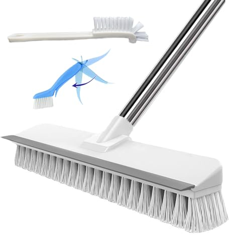 Kainsati Badezimmer-Reinigungsbürste mit langem Griff, 2-in-1-Schabbürste, steife Borsten, Duschschrubber, Griff, V-Form, steife Borsten, Schrubber mit für die Reinigung von Terrasse, Badezimmer,