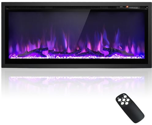 GOPLUS Cheminée électrique 750W/1500W, 3 Modes Montage, Cheminée Chauffante avec Télécommande, Minuterie et Température Réglable 18-28℃ (Longue 91CM| Intégré)