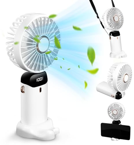 Rubessia Ventilateur Portable, 3000mAh Ventilateur de Poche Silencieux 5 Vitesses, Mini Ventilateur à Main USB Rechargeable, Ventilateur Personnel, Ventilateur à Main Pliable pour Maison, Bureau