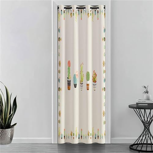 Odot Cortina Opaca Puerta Interior, Impresión Cactus Cortina Divisoria de Ambientes con Ojales Cortina de Privacidad Dormitorio Cortinas Opacas para Dormitorio (120x180cm,Cactus)