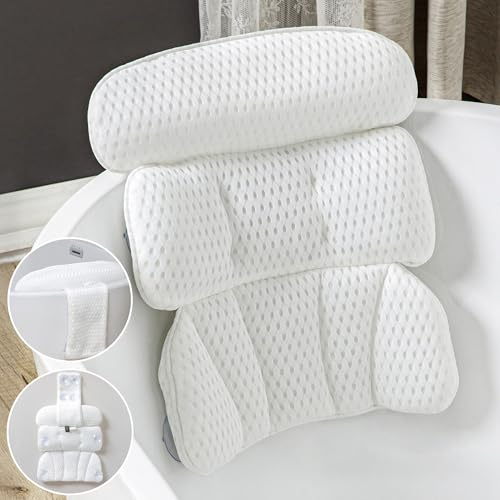 CZL Badewannenkissen Nacken Badekissen Für Badewanne Mit 8 Saugnäpfen Dreiteiliges Nackenkissen Badewanne Zubehör Badekissen Badewannen Kissen Bathtub Pillow für Badewanne - Blanc