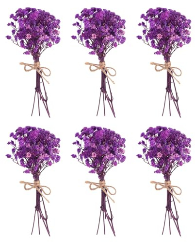 PATIKIL 6 st lila rosa torkade blommor minibukett | Naturlig Gypsophila med stjälk, dekoration boho blomväxt hantverk gör-det-själv tillbehör foto present dekoration bröllop