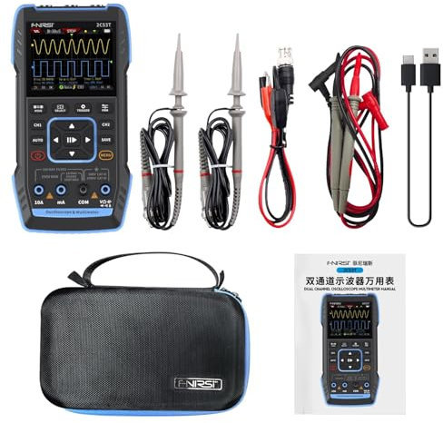 DEWIN Osciloscopio 2C53T,Osciloscopio Digital Osciloscopio Portatil/Multímetro/Generador de Señales dds 3 en 1, 2 Canales Frecuencia de muestreo de 50 MHz 250 MSa/s 19999 recuentos