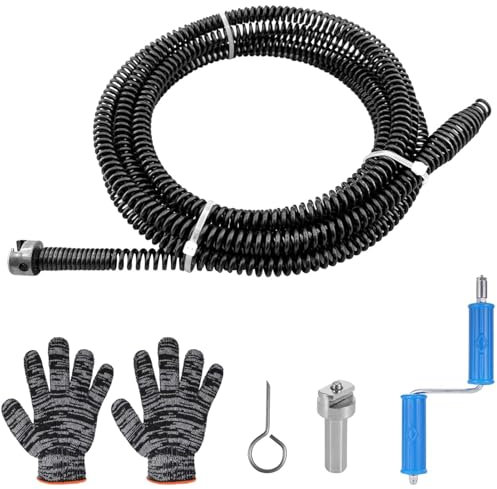 Zocipro Rohrreinigungsspirale 5M, ø 10mm Abflussreiniger WC Spiral, Kanalspirale mit Elektrischen und Manuellen Adaptern, Rohrreinigungswelle wird zum Reinigen von Abwasserkanälen Toilette Küche