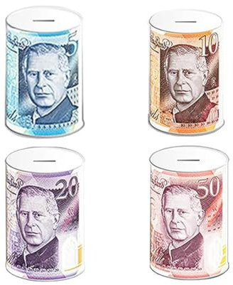 King Jumbo Large Money Tin Box (22 CM) - Assorted Coin Bank, Ideal Money Saving Jar Adults & Kids, Perfect for Rainy Day Savings, Sealed to Prevent Dipping, British Banknote Design