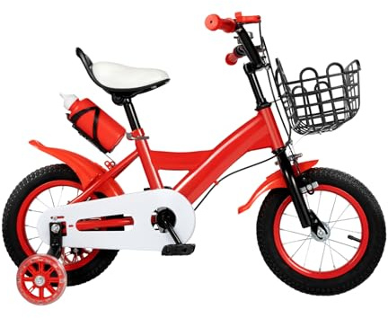 JJsdwin Bicicleta infantil de 12 pulgadas, bicicleta para niños con ruedas estabilizadoras y altura ajustable, bicicletas para niños y niñas a partir de 2-4 años, color rojo